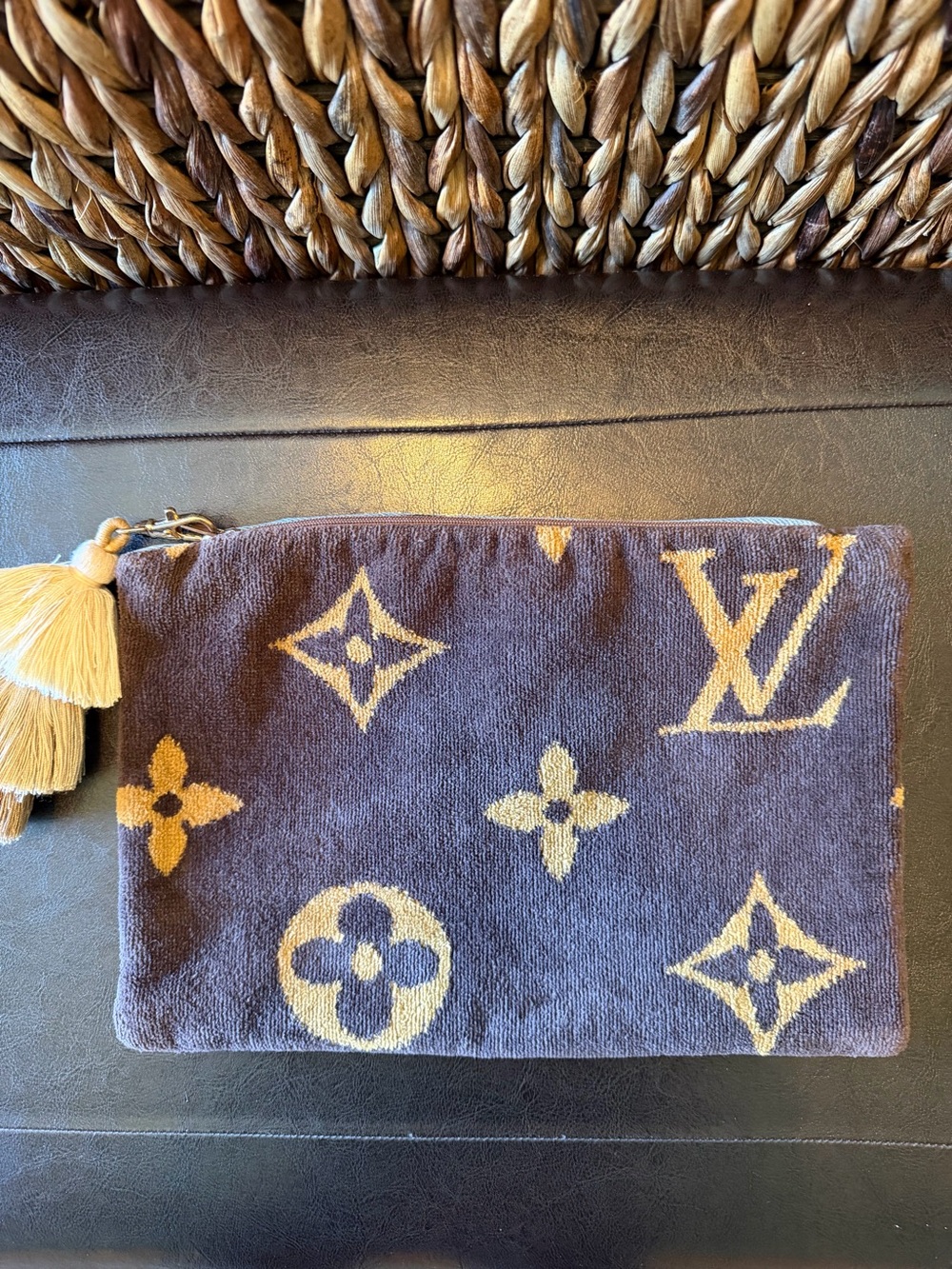 Brown & Tan Monogram Tassel Wristlet Clutch